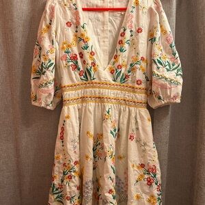 Anthropologie Yellow and Pink Smocked Mini Sundress